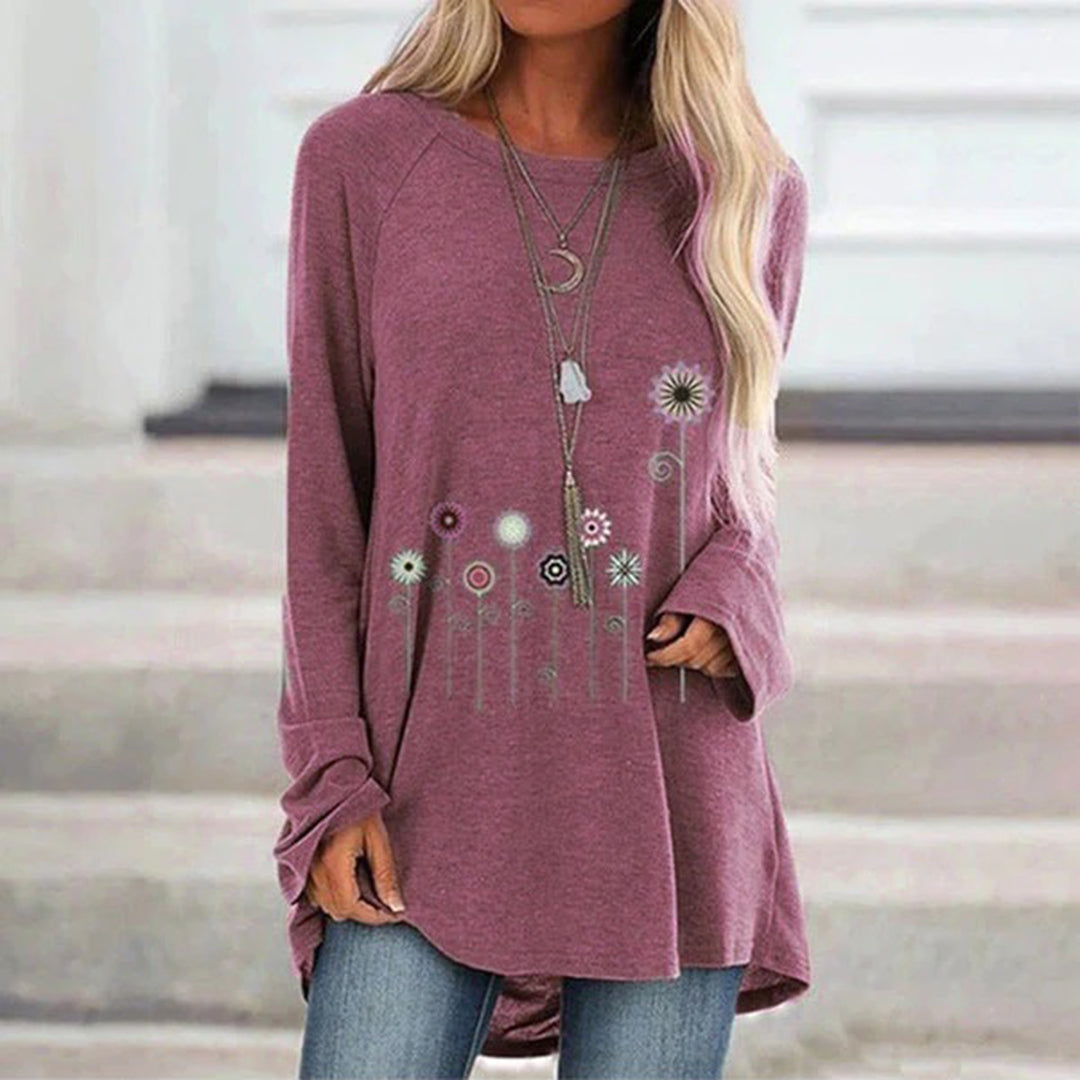 Sweatshirt med 3D Blomsterbroderi Mjuk Textur för Kvinnor