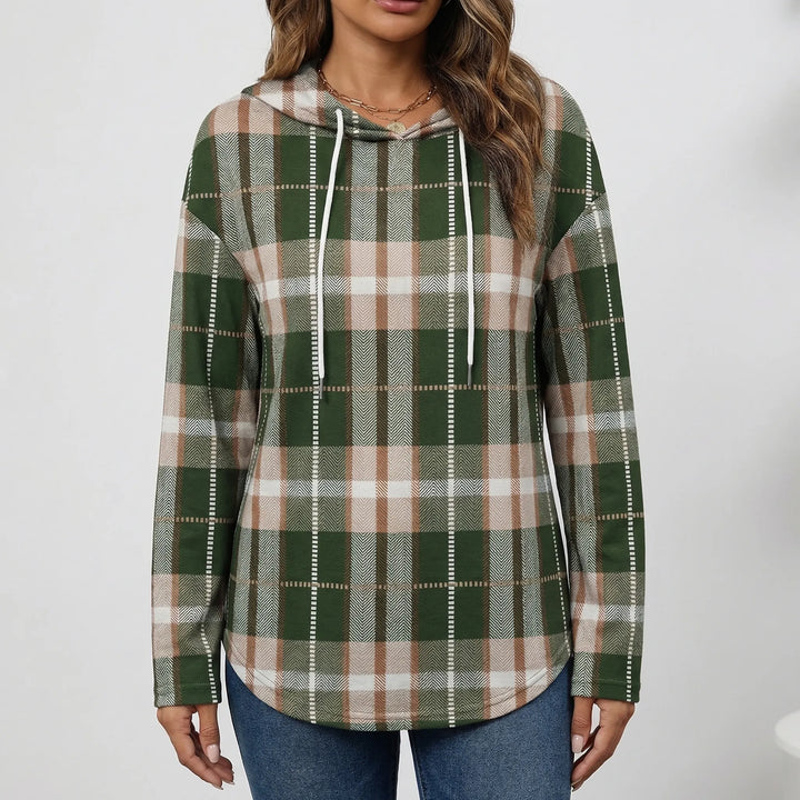 Plaidora - Long Sleeve Plaid Print Hoodie