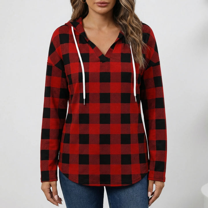 Plaidora - Long Sleeve Plaid Print Hoodie