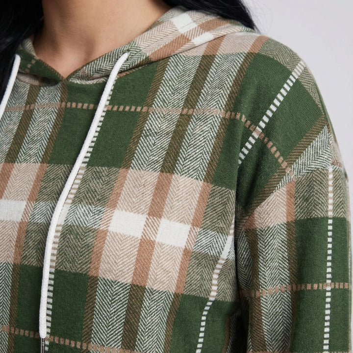 Plaidora - Long Sleeve Plaid Print Hoodie