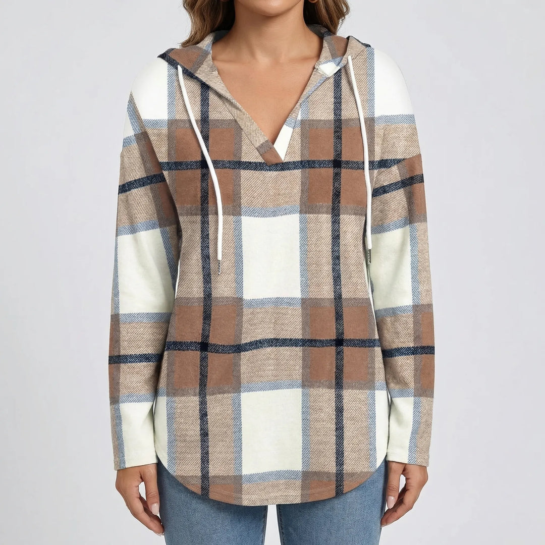 Plaidora - Long Sleeve Plaid Print Hoodie