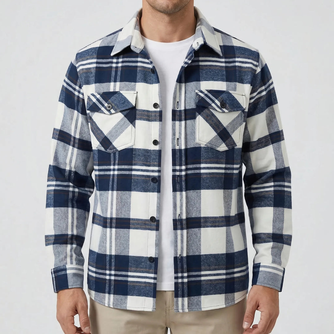 Plaidvex - Classic Plaid Long-Sleeve Button-Down Shirt