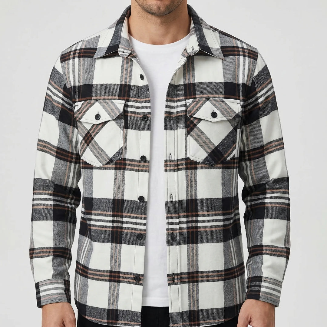 Plaidvex - Classic Plaid Long-Sleeve Button-Down Shirt