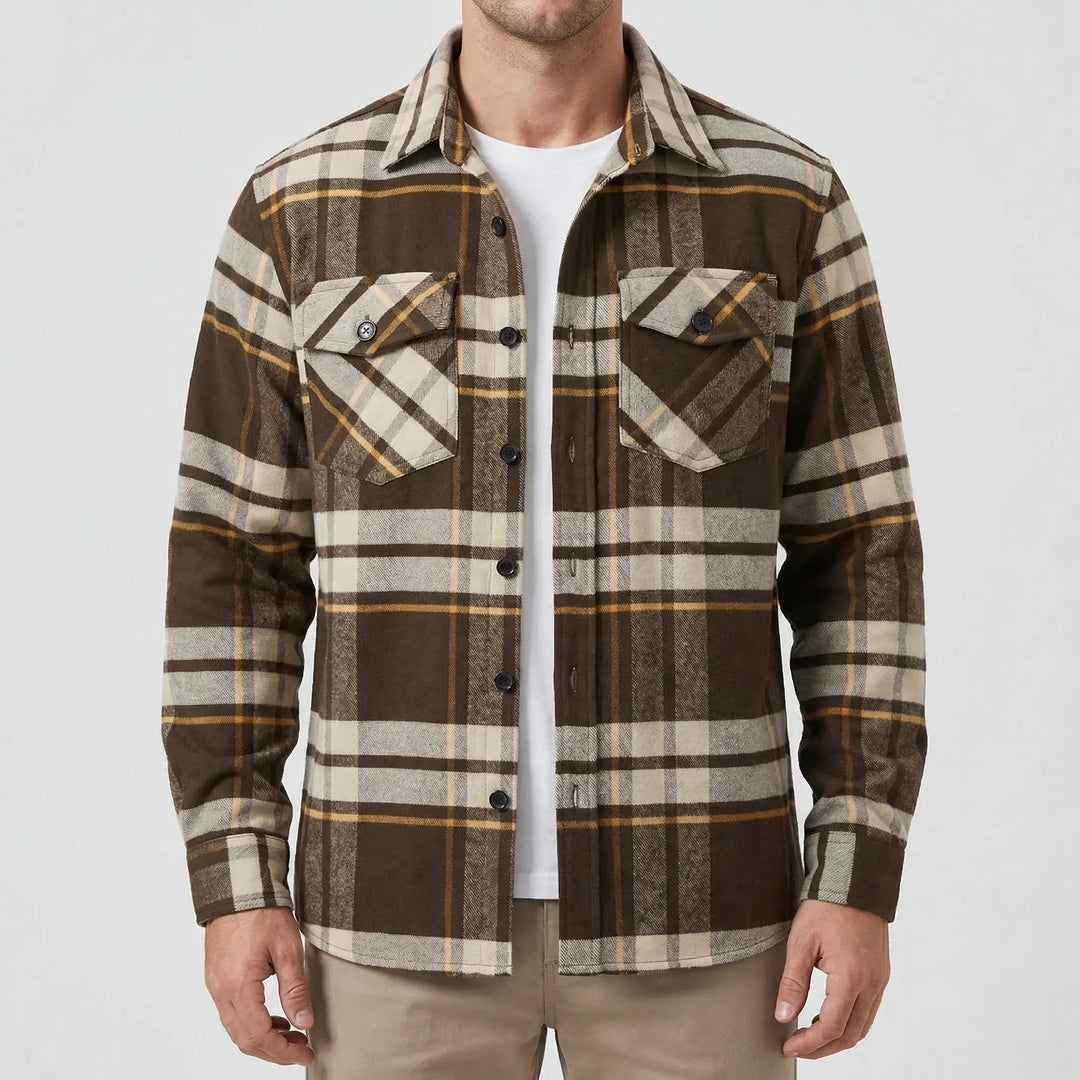 Plaidvex - Classic Plaid Long-Sleeve Button-Down Shirt