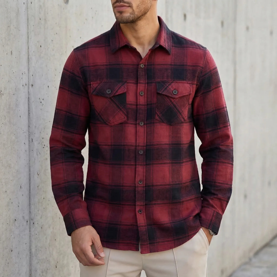 Plaidvex - Classic Plaid Long-Sleeve Button-Down Shirt