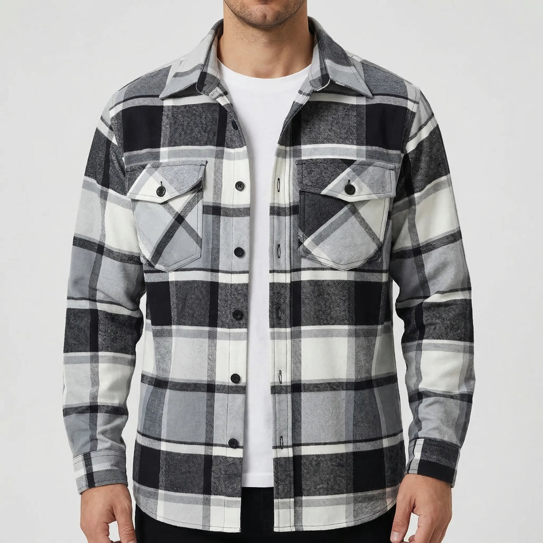 Plaidvex - Classic Plaid Long-Sleeve Button-Down Shirt