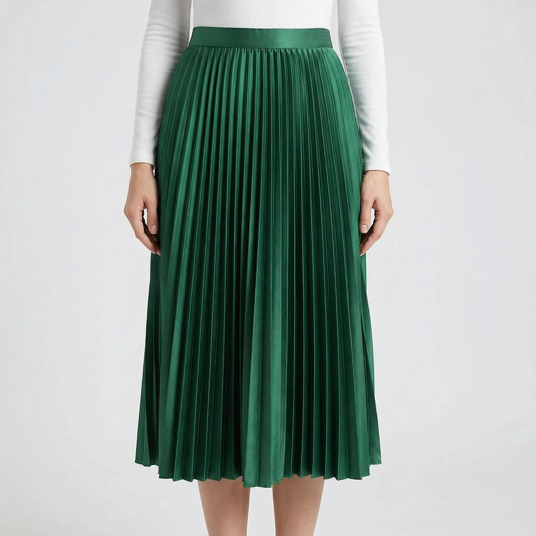 Pleavia - High-Waist Pleated Midi Skirt
