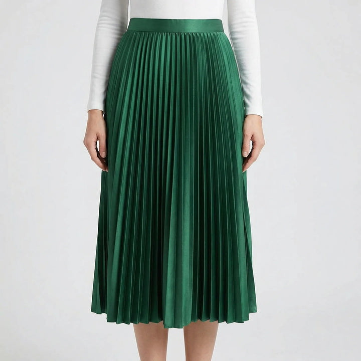 Pleavia - High-Waist Pleated Midi Skirt