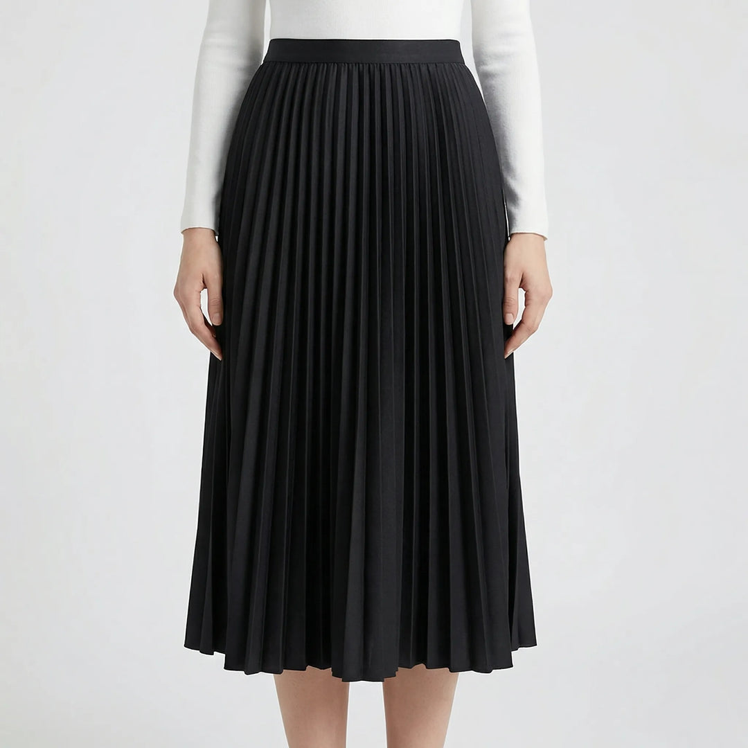 Pleavia - High-Waist Pleated Midi Skirt