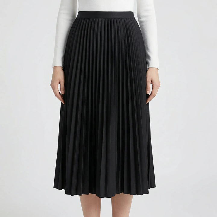 Pleavia - High-Waist Pleated Midi Skirt