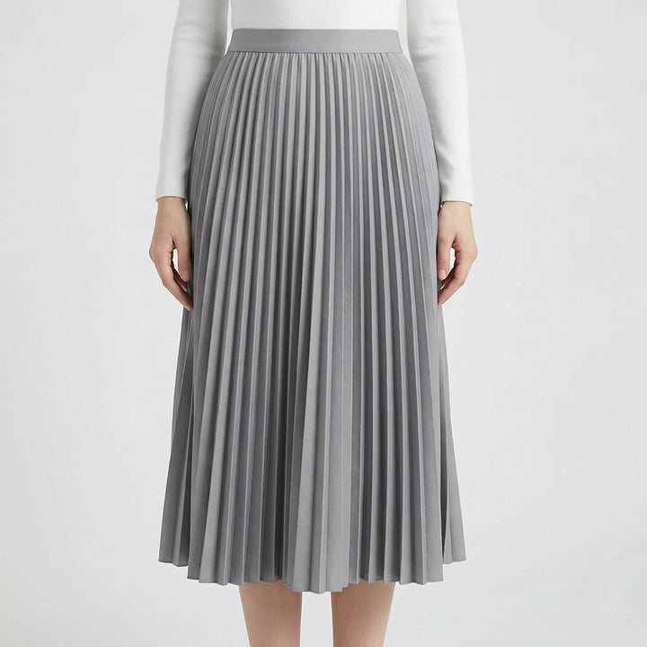 Pleavia - High-Waist Pleated Midi Skirt