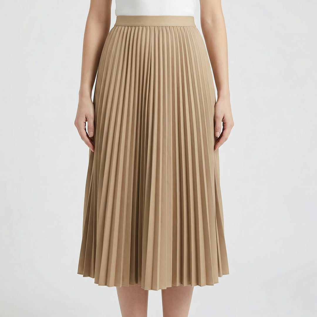 Pleavia - High-Waist Pleated Midi Skirt