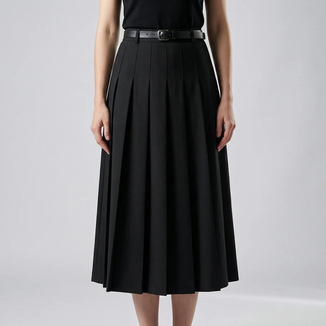 Pleavora - Pleated Mid-Length Casual Skirt