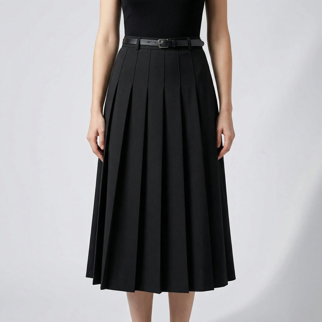 Pleavora - Pleated Mid-Length Casual Skirt