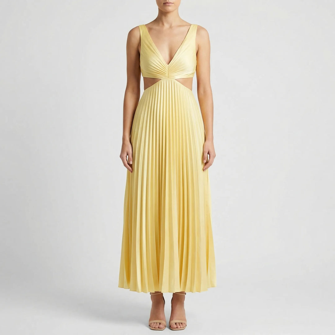 Plissara - Sleeveless Pleated Maxi Dress With Cutout Waist
