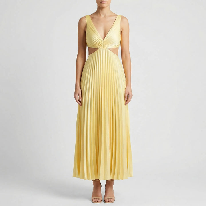 Plissara - Sleeveless Pleated Maxi Dress With Cutout Waist