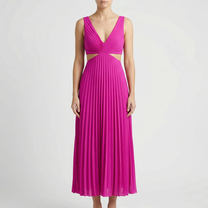 Plissara - Sleeveless Pleated Maxi Dress With Cutout Waist