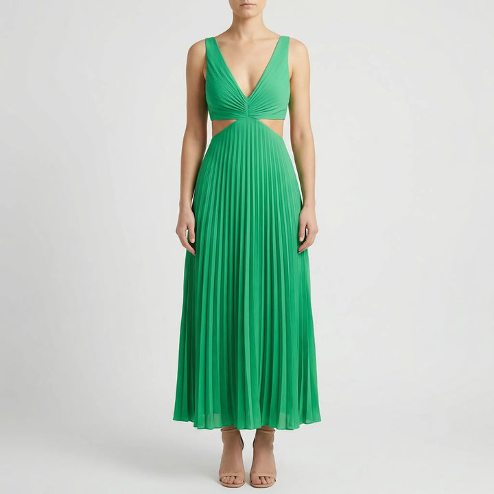 Plissara - Sleeveless Pleated Maxi Dress With Cutout Waist