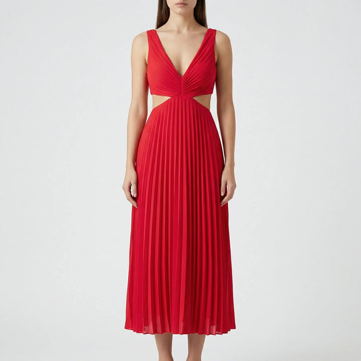 Plissara - Sleeveless Pleated Maxi Dress With Cutout Waist