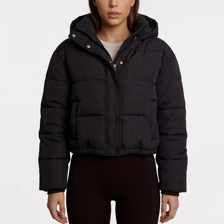 Puffrova - Cropped Hooded Puffer Jacket For Women