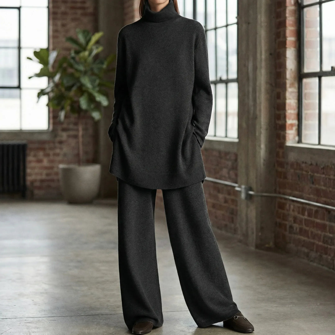 Pullova - Turtleneck Sweater And Wide-Leg Pants Set