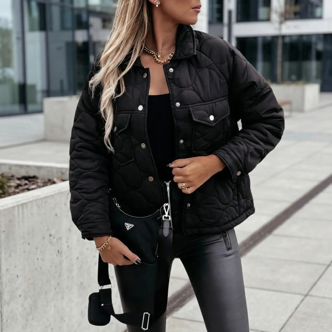 Quiltrova - Quilted Snap-Button Shacket For Women