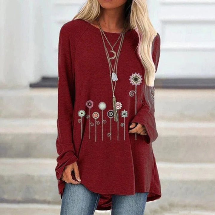 Sweatshirt med 3D Blomsterbroderi Mjuk Textur för Kvinnor