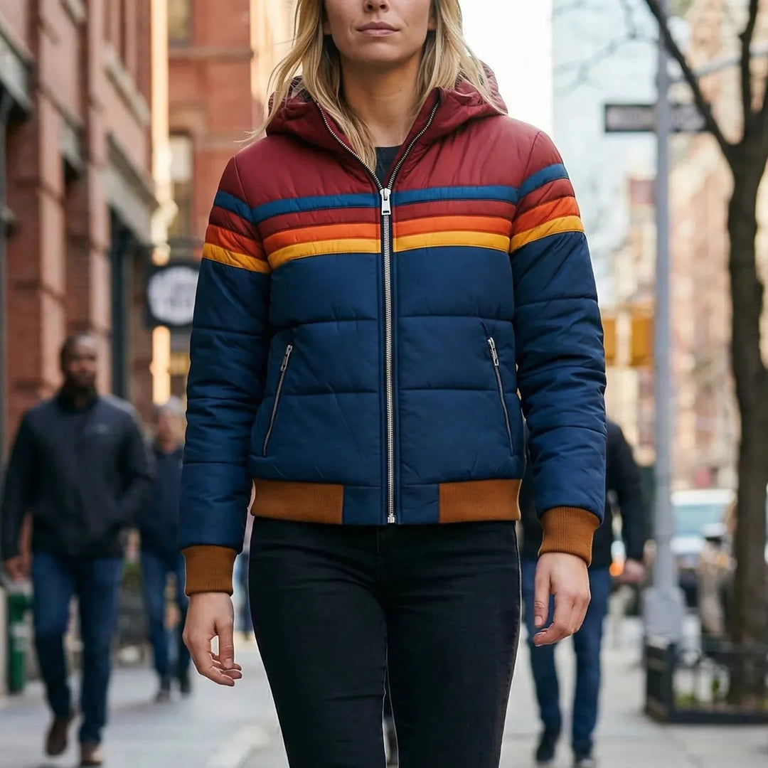 Retrova - Hooded Retro Striped Puffer Jacket