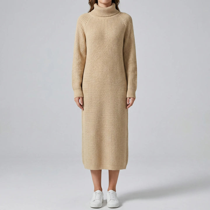 Ribblene - Turtleneck Ribbed Midi Dress