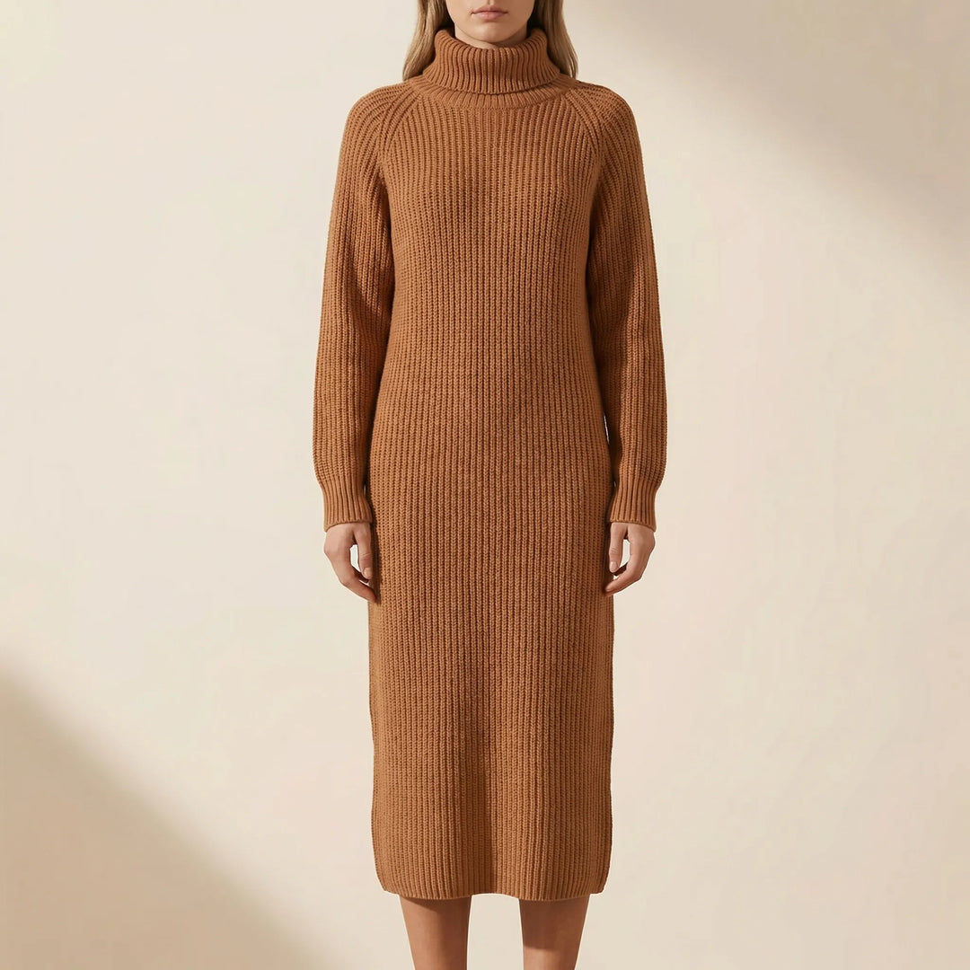 Ribblene - Turtleneck Ribbed Midi Dress