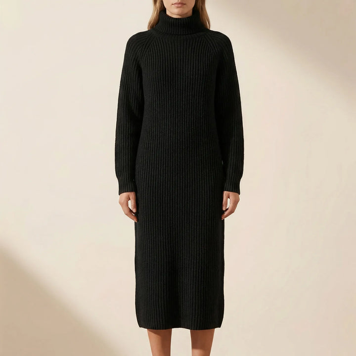 Ribblene - Turtleneck Ribbed Midi Dress