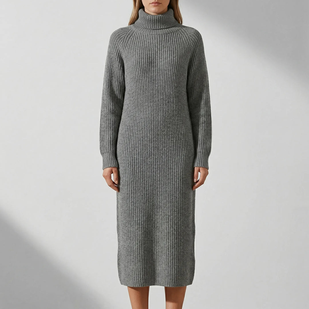 Ribblene - Turtleneck Ribbed Midi Dress