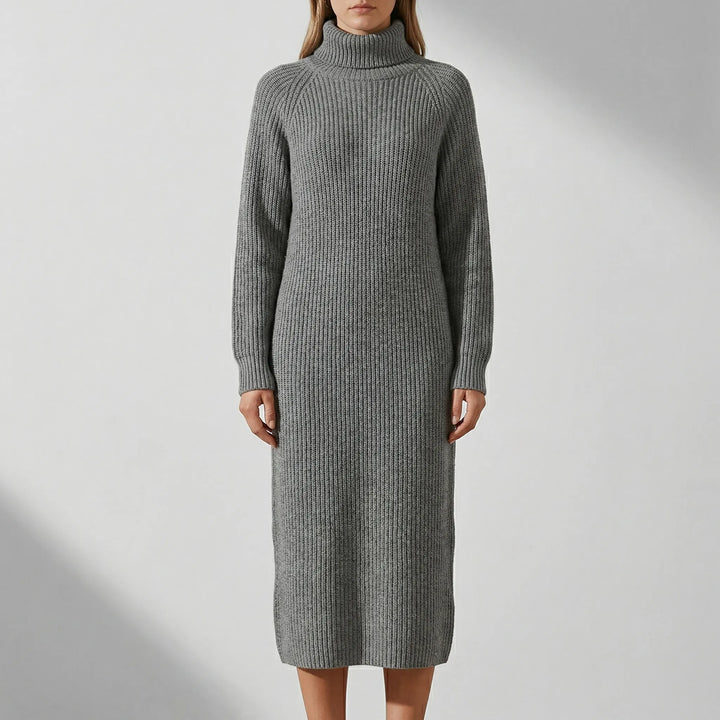 Ribblene - Turtleneck Ribbed Midi Dress
