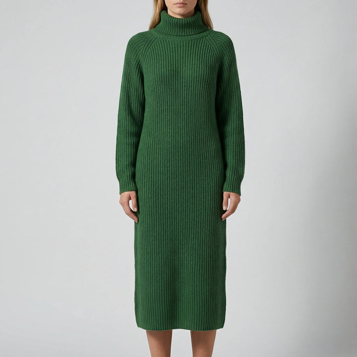 Ribblene - Turtleneck Ribbed Midi Dress