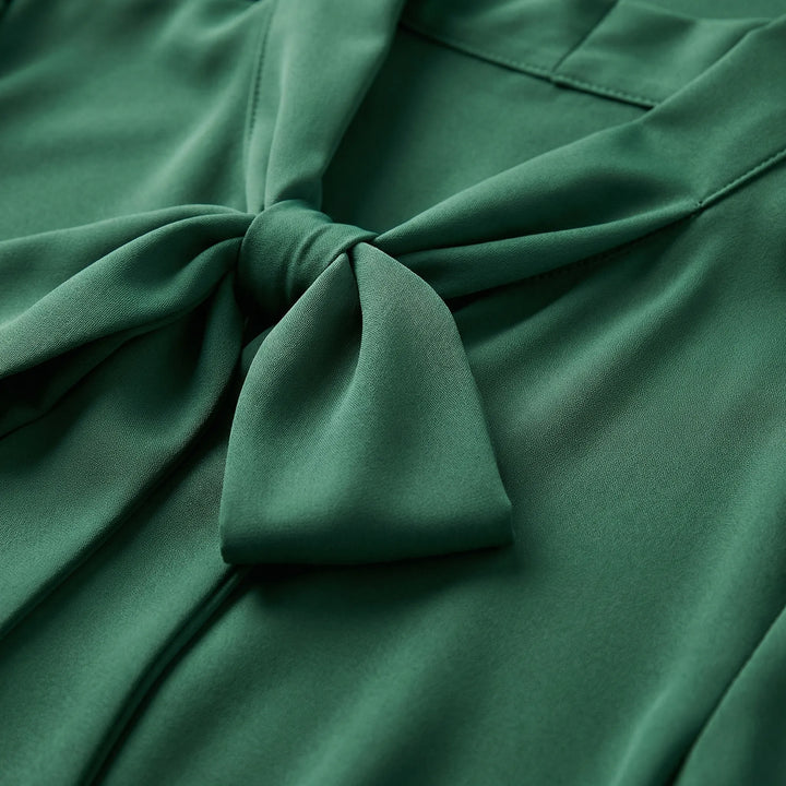 Ribbonique - Long-Sleeve Bow-Tie Neckline Blouse