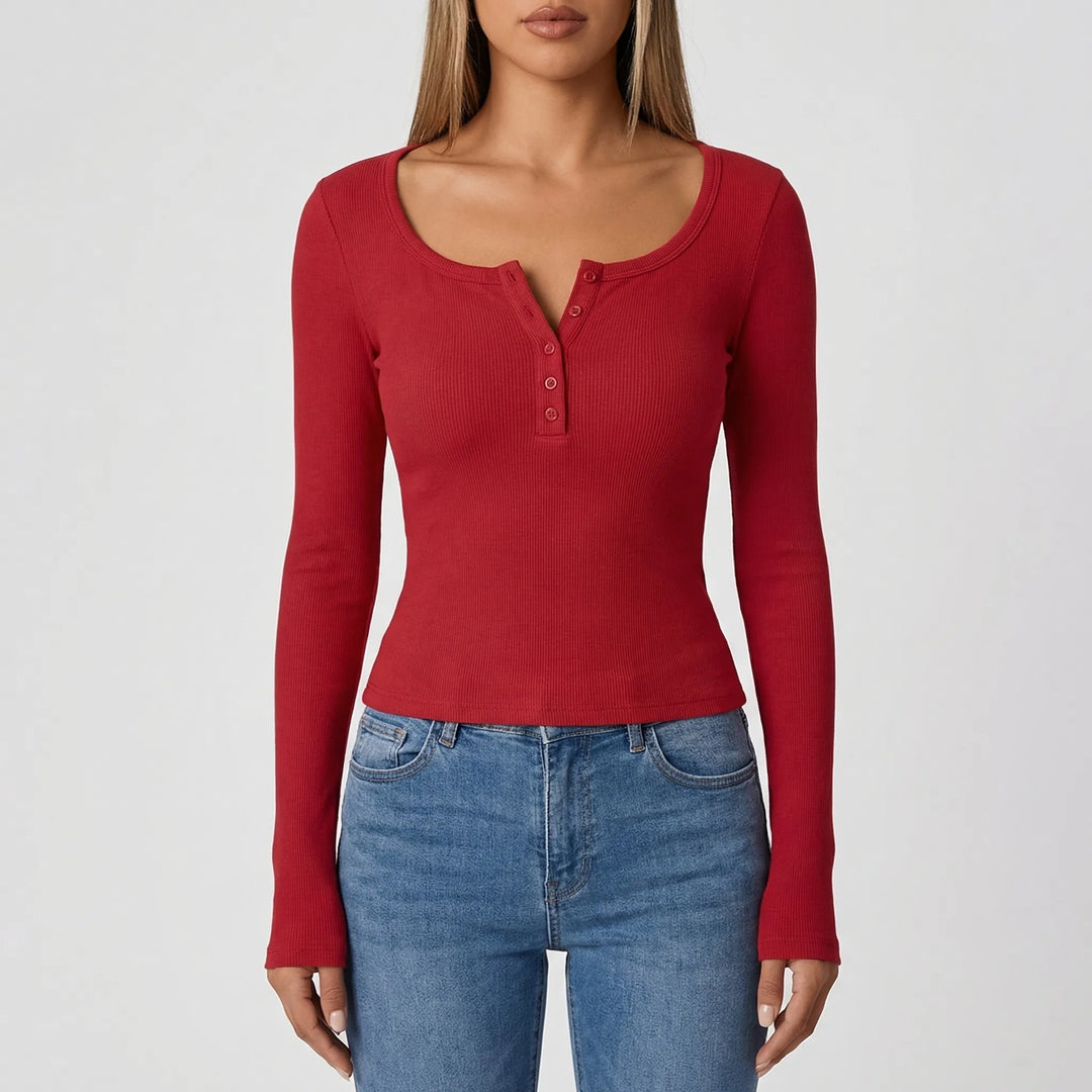 Riblyne - Ribbed Long Sleeve Henley Top