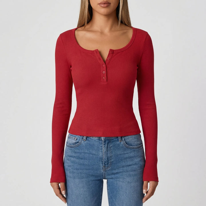 Riblyne - Ribbed Long Sleeve Henley Top