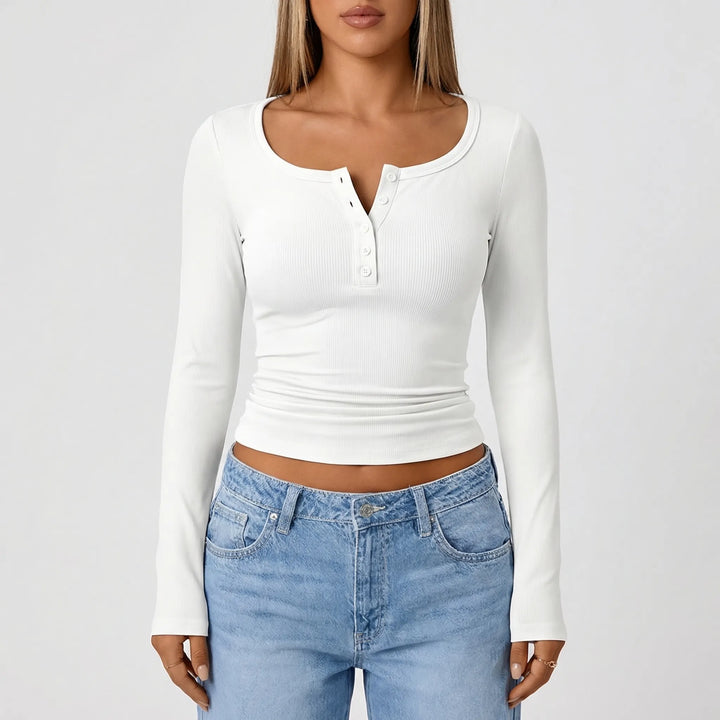 Riblyne - Ribbed Long Sleeve Henley Top