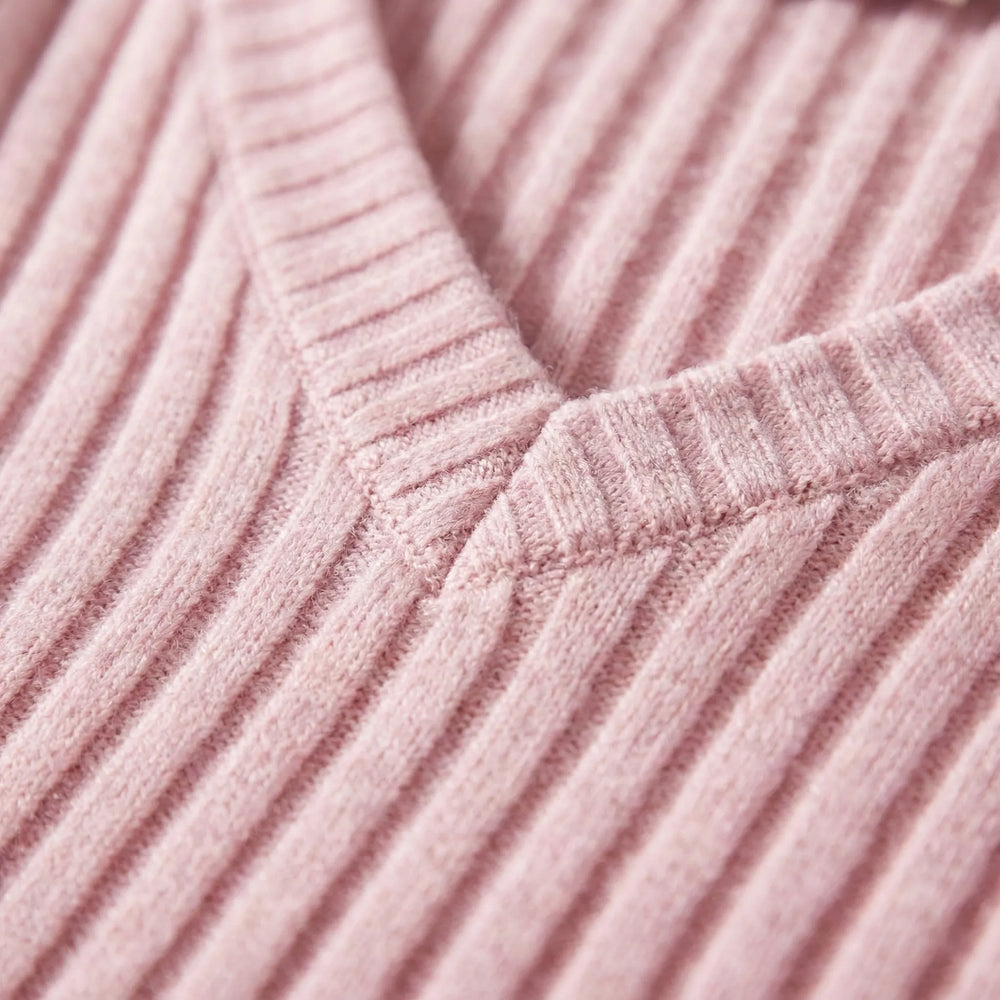 Ribvera - V-Neck Ribbed Long Sleeve Top
