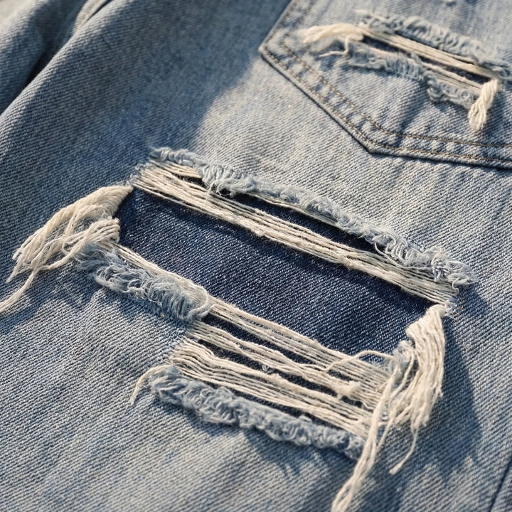 Ripvara - Vintage Wash Wide-Leg Ripped Jeans