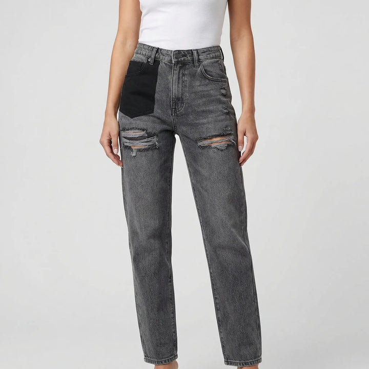 Ripvara - Vintage Wash Wide-Leg Ripped Jeans