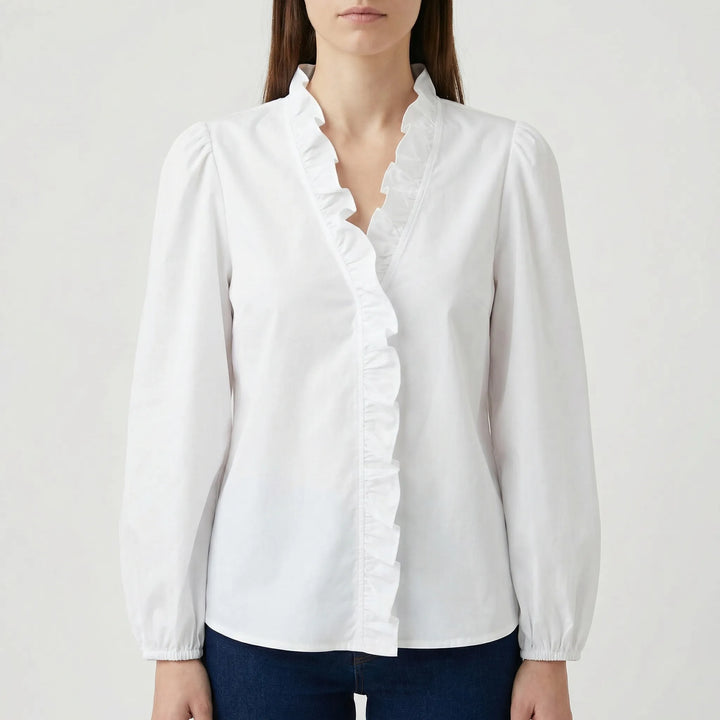 Rufella - Ruffled V-Neck Long Sleeve Blouse