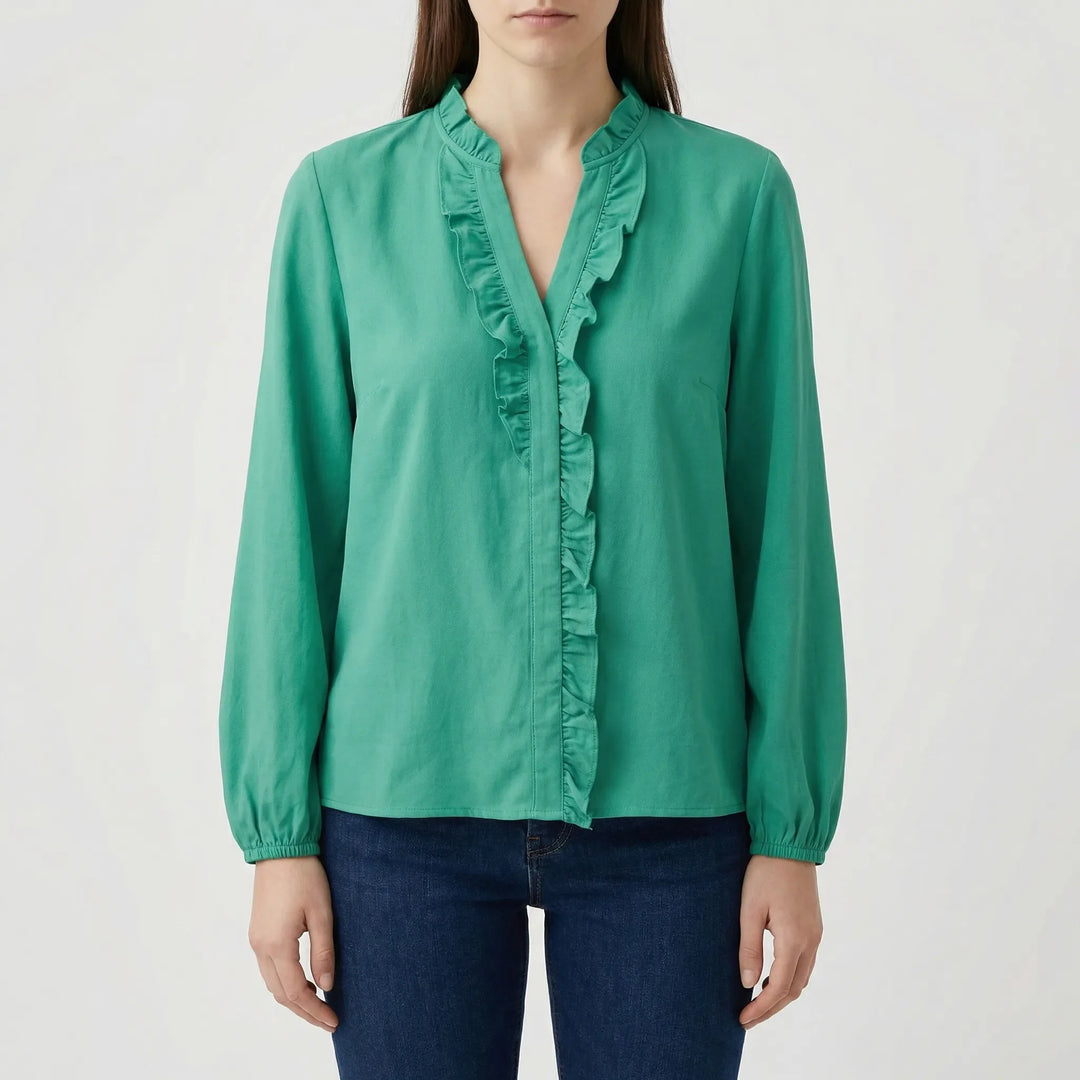 Rufella - Ruffled V-Neck Long Sleeve Blouse