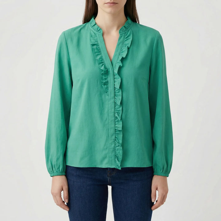 Rufella - Ruffled V-Neck Long Sleeve Blouse
