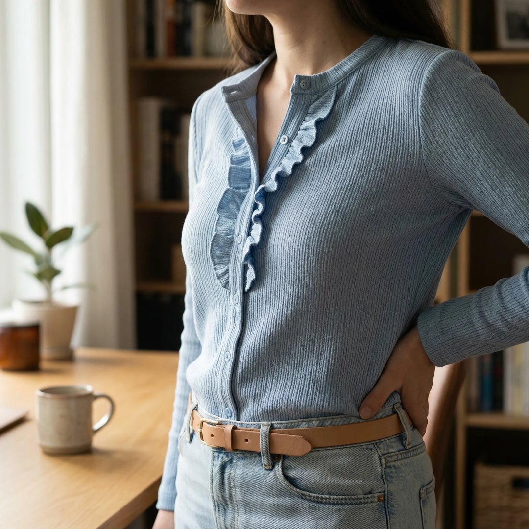 Ruffella - Long-Sleeve Ruffle-Trim Button-Up Blouse