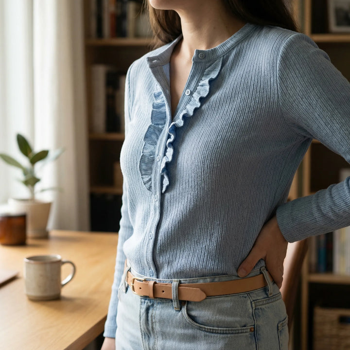 Ruffella - Long-Sleeve Ruffle-Trim Button-Up Blouse