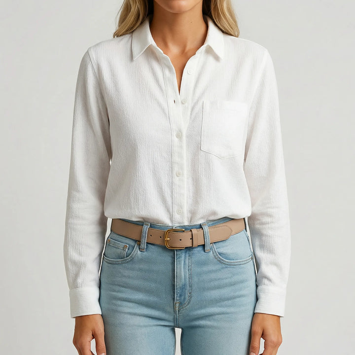 Ruffella - Long-Sleeve Ruffle-Trim Button-Up Blouse