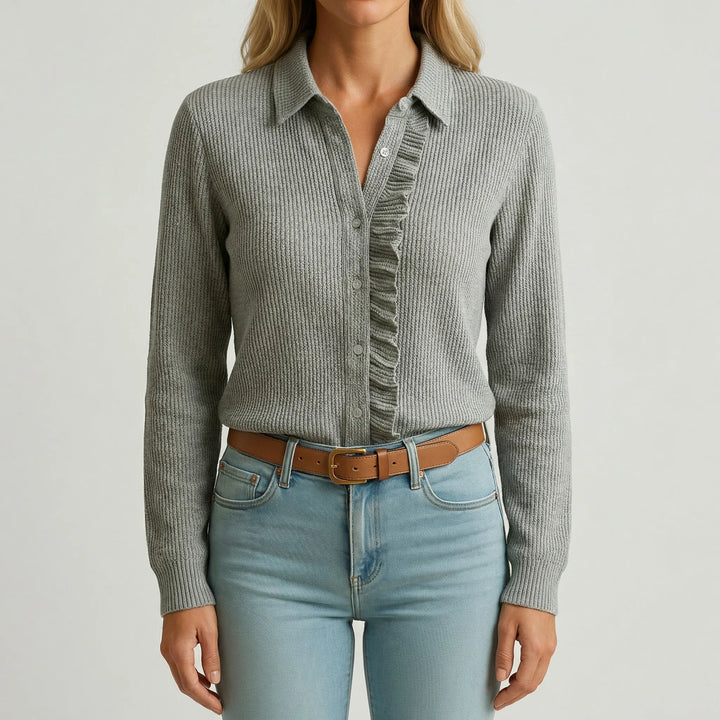 Ruffella - Long-Sleeve Ruffle-Trim Button-Up Blouse