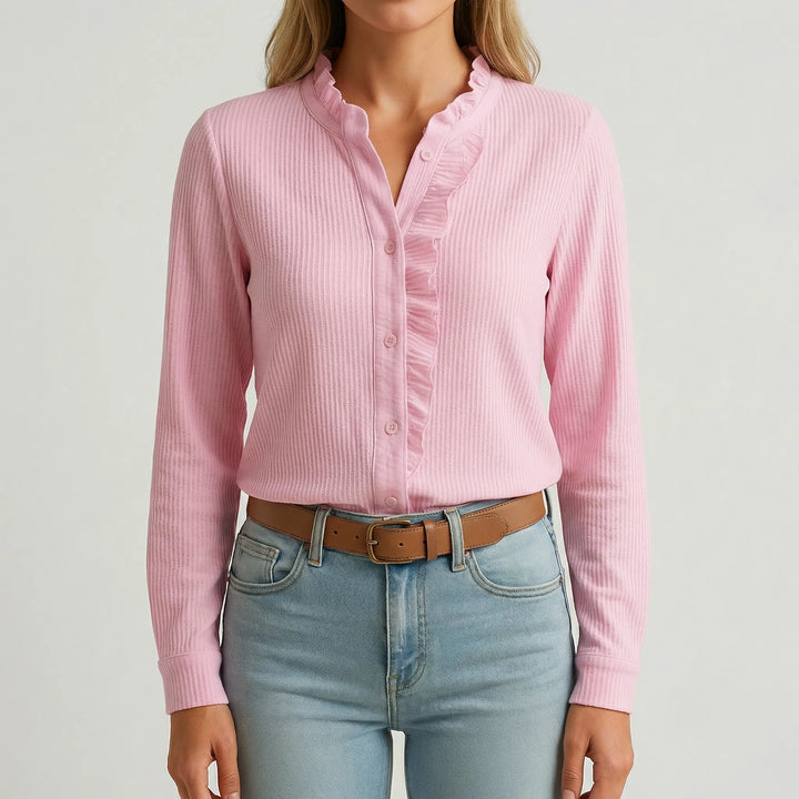 Ruffella - Long-Sleeve Ruffle-Trim Button-Up Blouse