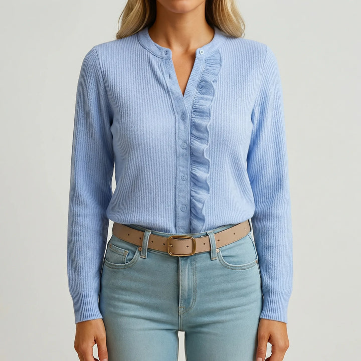Ruffella - Long-Sleeve Ruffle-Trim Button-Up Blouse